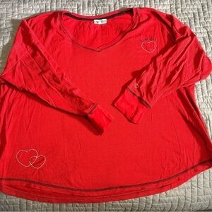 PJ Salvage Red Long Sleeve Top with Heart Accents 3x like new